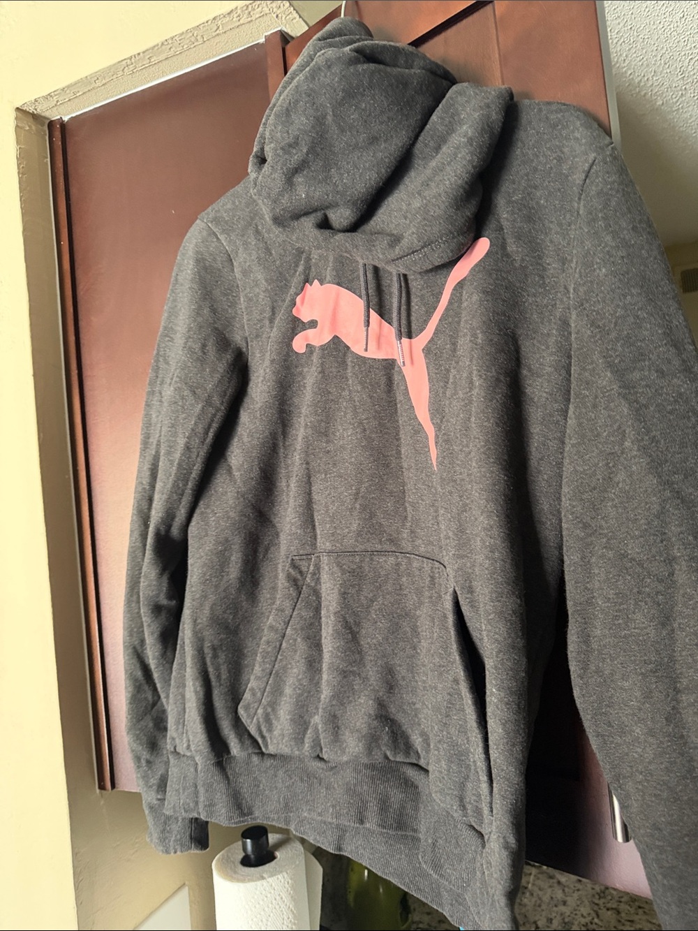 Puma Dark Gray Hoodie with Pink Puma Logo